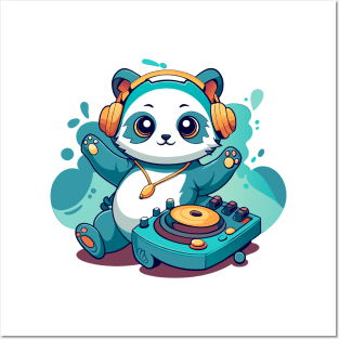 cute panda playing dj music Posters and Art